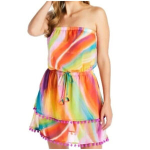 NWT Bleu Rod Bettie Splash Out Mini Cover Up Small Strapless Pompom Beach Summer